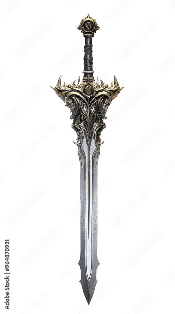 Transparent fantasy sword presented with a pristine white background for contrast Transparent fantasy sword presented with a pristine white background for contrast