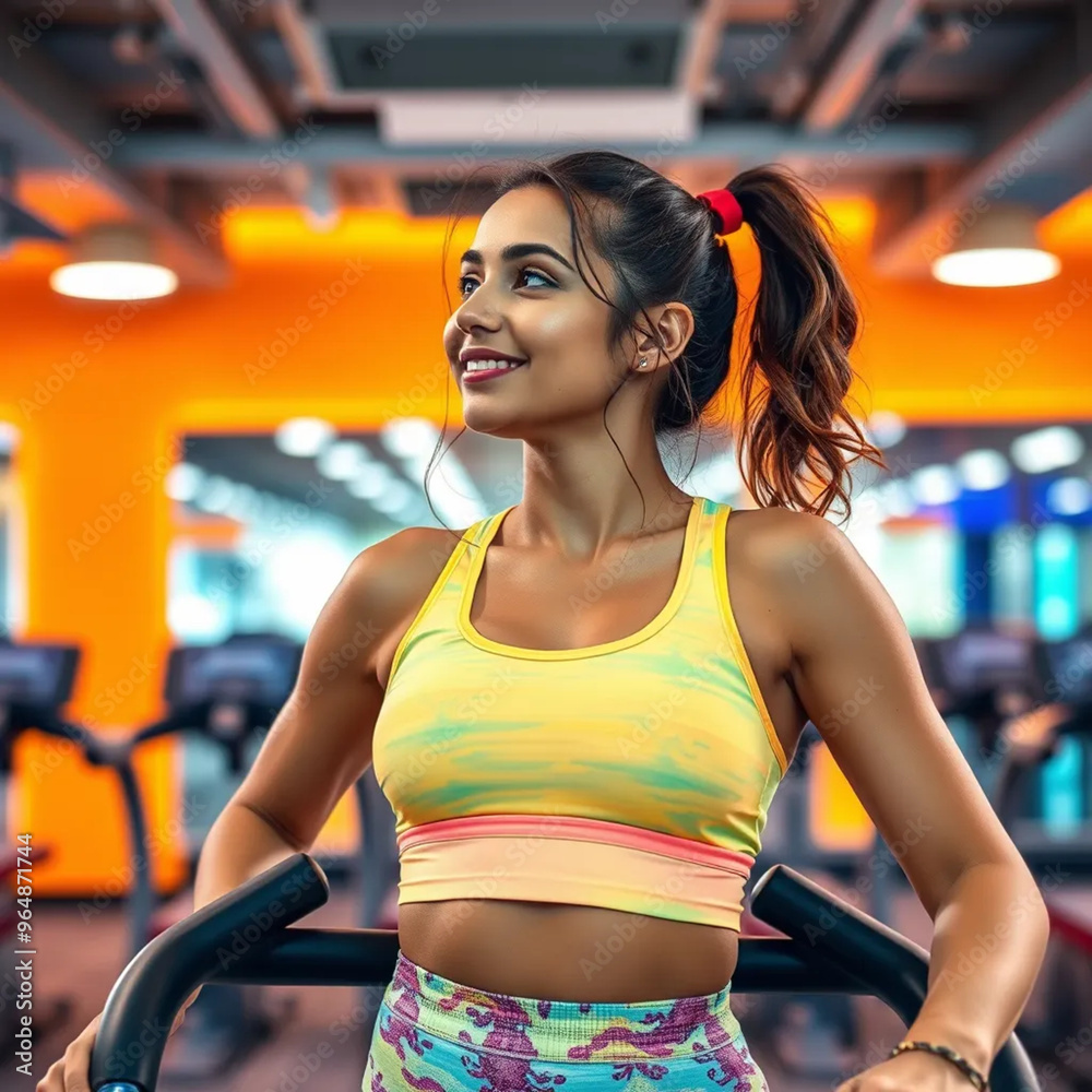 A beautiful brunette woman in sleek sportswear working out in the gym, radiating strength and confidence A beautiful brunette woman in sleek sportswear working out in the gym, radiating strength and confidence