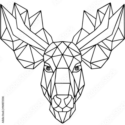 Geometric Moose Head: A minimalist, geometric representation of a moose head, rendered in a modern, polygonal art style.  