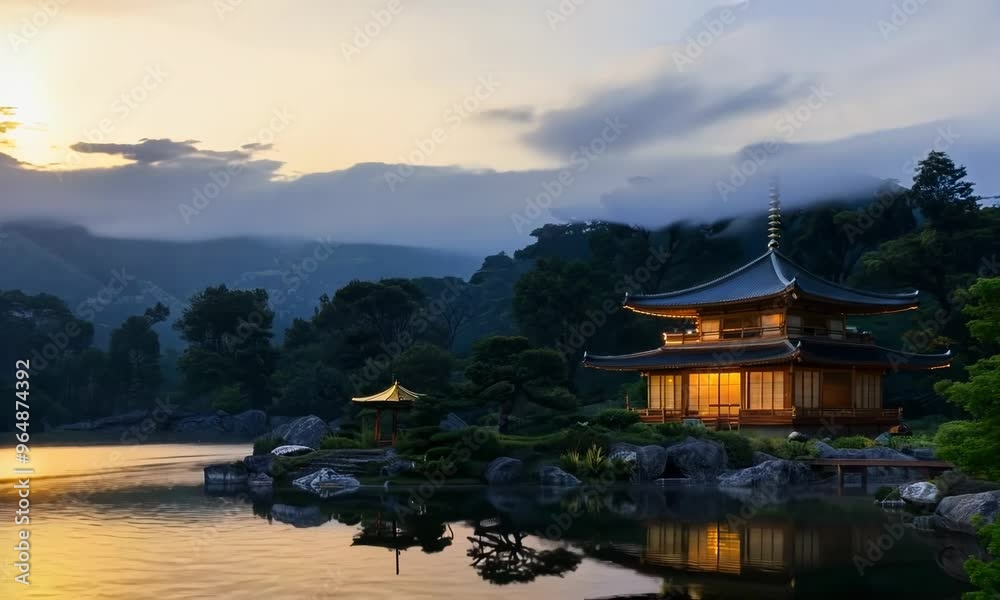 A tranquil zen temple nestled in the mountains, where monks meditate in serene gardens. Video A tranquil zen temple nestled in the mountains, where monks meditate in serene gardens. Video