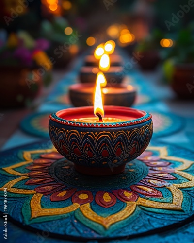 Happy Diwali Lighting diya oil lamps photo