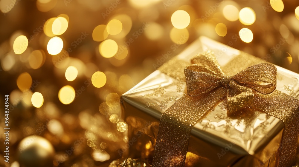 Gift box with gold blurred light. Gift box background Gift box with gold blurred light. Gift box background