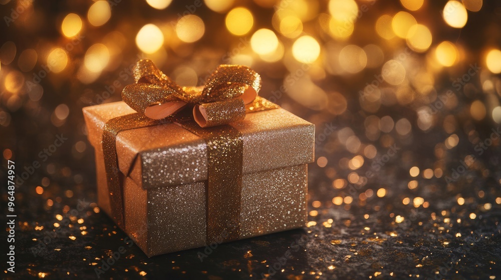 Gift box with gold blurred light. Gift box background Gift box with gold blurred light. Gift box background
