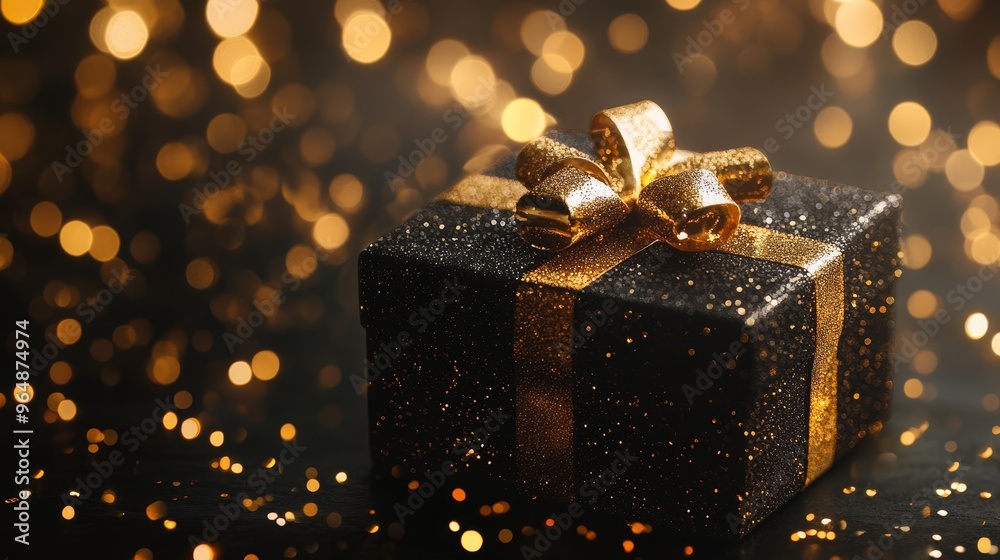 Gift box with gold blurred light. Gift box background Gift box with gold blurred light. Gift box background
