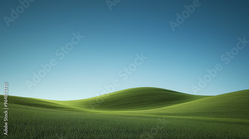 Serene sloping hill with smooth green grass under a clear blue sky, creating a minimalist, peaceful landscape.