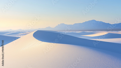 Beautiful White Sand Dunes with Smooth Curves and Clear Blue Sky