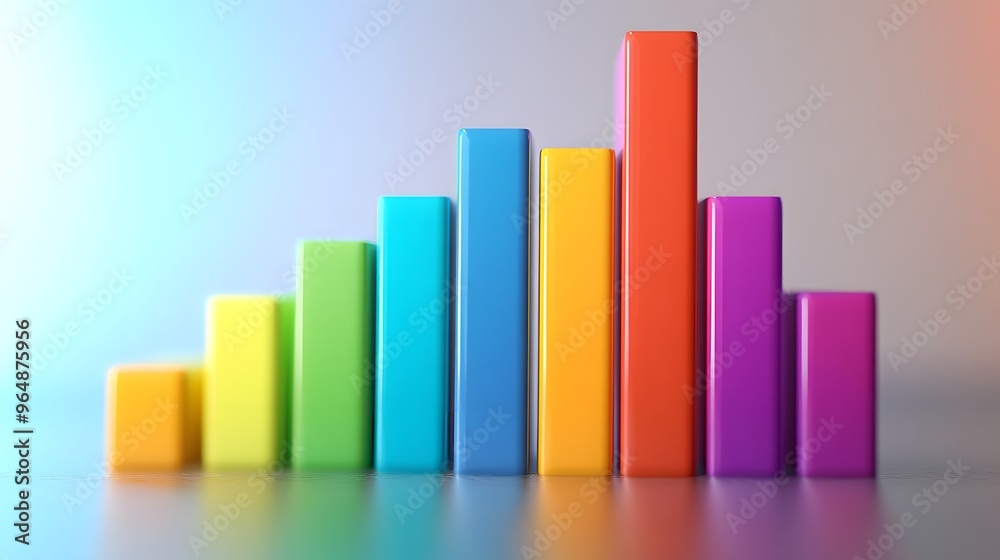 A colorful bar graph with columns growing taller from left to right, representing increasing financial success, with a light background and modern design.