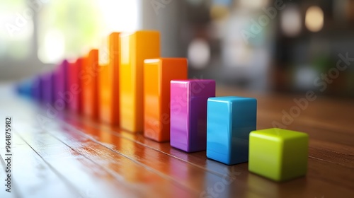 A colorful bar graph with columns growing taller from left to right, representing increasing financial success, with a light background and modern design.