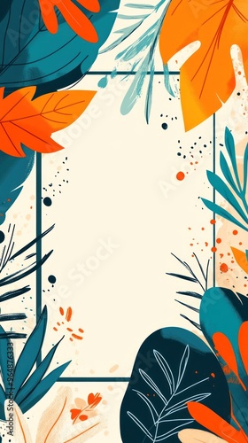 Abstract Tropical Leaves with a White Background