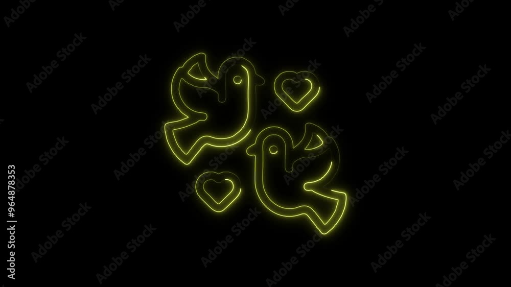Glowing neon line Love Birds animated icon isolated on black background. HD Video motion graphic animation
