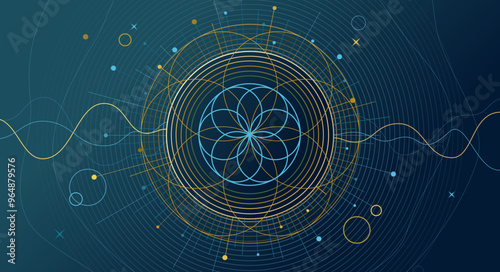 Abstract, minimal background with the Flower of Life and Essence of Life positive energy, space, earth, globe, stars decoration background, desktop wallpaper, illustration, vibrating waves