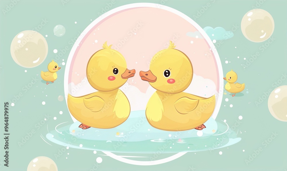 Realistic cartoon avatar of cute yellow duck animal on simple minimalist background Generate AI