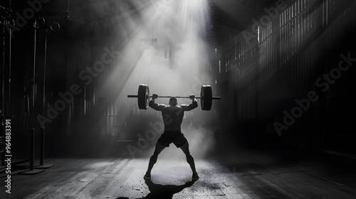 Weightlifter in singlet performs a clean and jerk photo