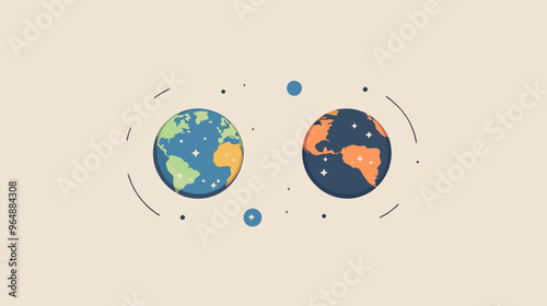 Illustration of Two Planets in Orbit, Earth and Mars, Minimalistic Style with Copy Space