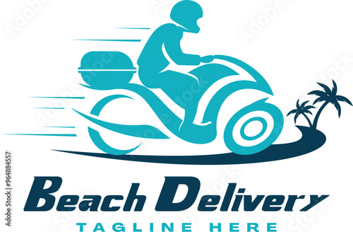 Beach delivery logo design with vector bike rider