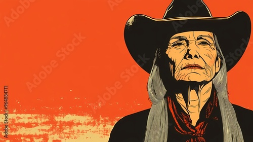 background image of a cowboy woman, western illustration style, western. 