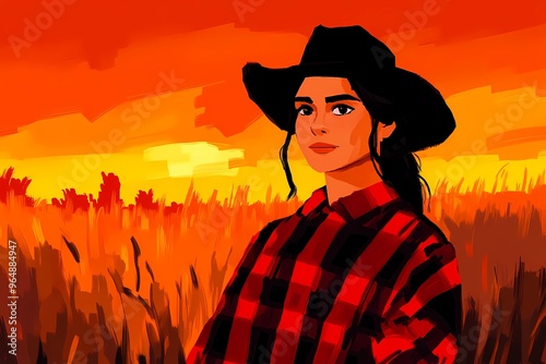 background image of a cowboy woman, western illustration style, western.  
