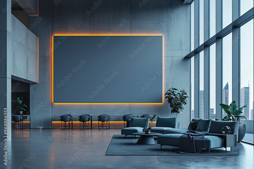 Modern Living Room with City View Modern Living Room with City View