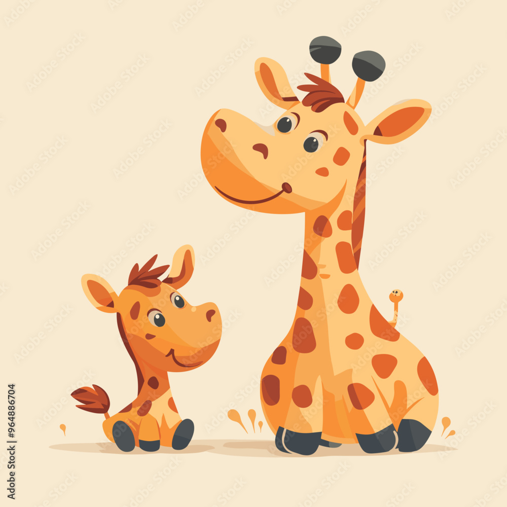 A mother giraffe and her baby giraffe. The scene is warm and loving, with the mother giraffe providing comfort and protection for her young A mother giraffe and her baby giraffe. The scene is warm and loving, with the mother giraffe providing comfort and protection for her young