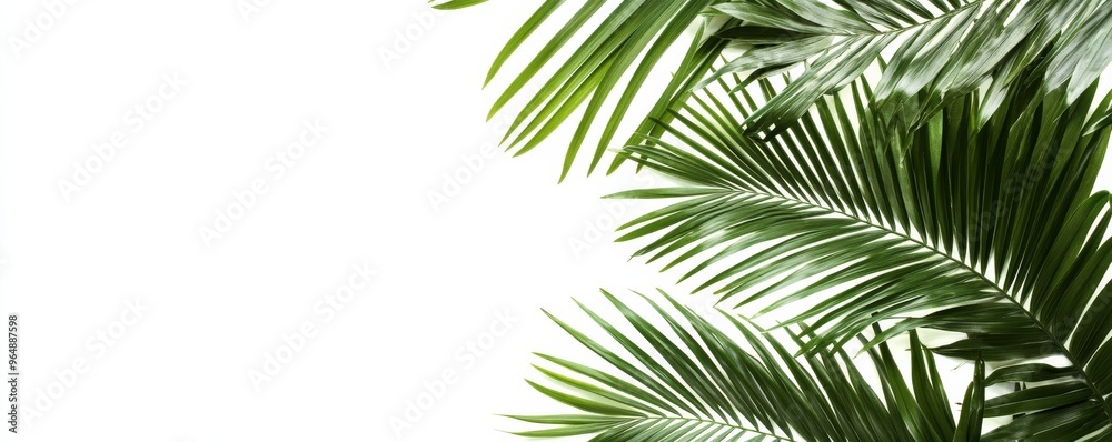 Tropical palm leaves on white background, botanical concept