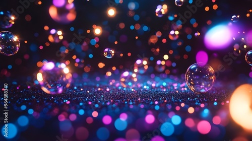 Illuminated bubbles on dark background with dotted lights image