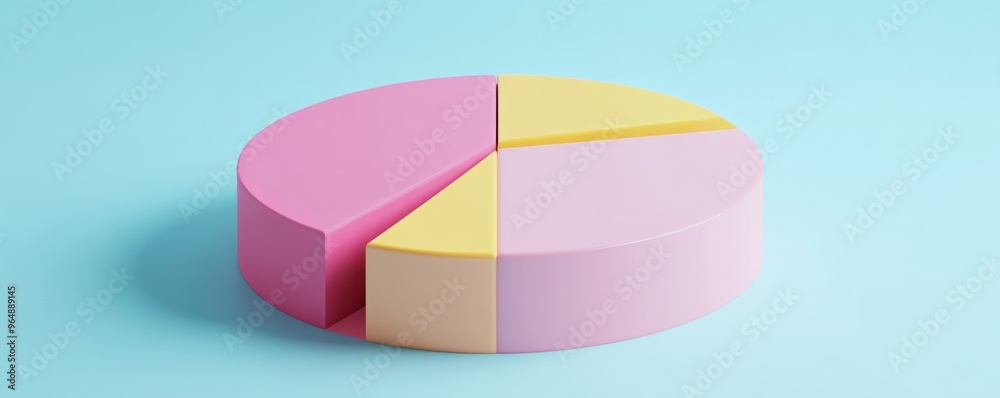 Obraz premium 3d pastel colored pie chart on light blue background, business and statistics concept
