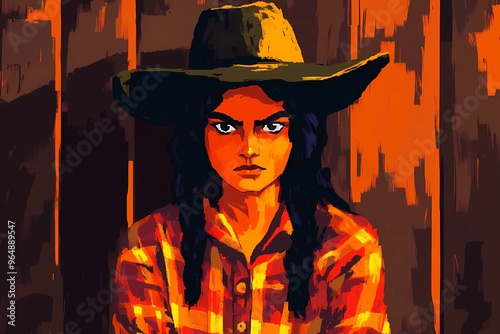 background image of a cowboy woman, western illustration style, western. 