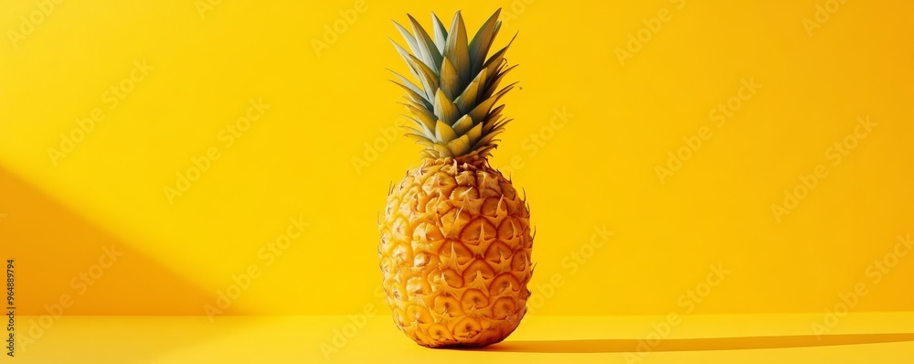 Pineapple on yellow background, vibrant and fresh concept Pineapple on yellow background, vibrant and fresh concept