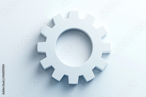 A close-up image of a metallic gear set against a sleek, light gradient background.