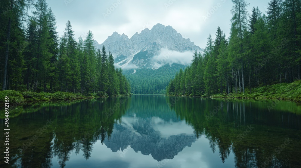 Majestic Mountain Lake with Autumn Forest and Clear Reflection Majestic Mountain Lake with Autumn Forest and Clear Reflection