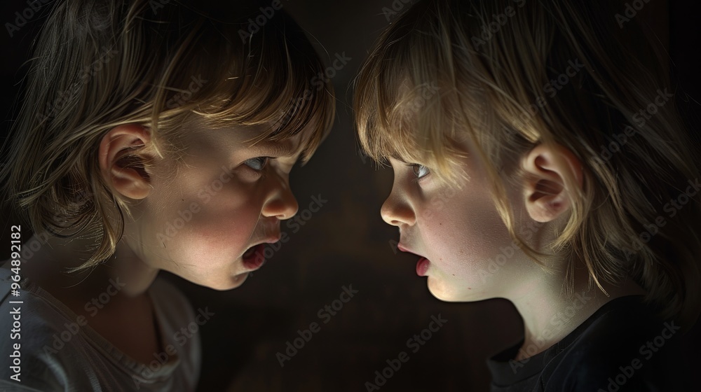 Two Siblings, a Brother and Sister, Their Faces Flushed with Anger as They Argue Over a Childhood Memory, Highlighting Family Tension and Emotional Bonds Two Siblings, a Brother and Sister, Their Faces Flushed with Anger as They Argue Over a Childhood Memory, Highlighting Family Tension and Emotional Bonds