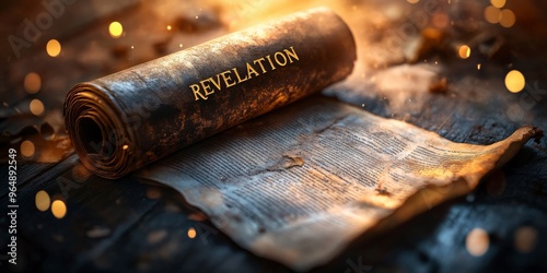 Glowing Ancient Scroll of Revelation with Divine Light photo