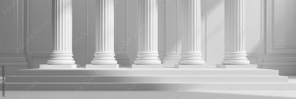 3D podium with ancient Roman columns blending history modern aesthetics