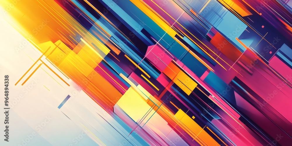 Abstract background with vibrant, diagonal, intersecting lines and geometric shapes in bright colors. Abstract background with vibrant, diagonal, intersecting lines and geometric shapes in bright colors.