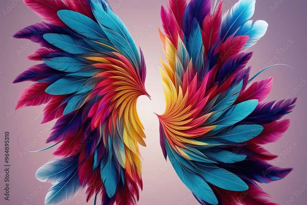 Obraz premium Vibrant 3D Feathered Wings Abstract Design with Fluid Texture