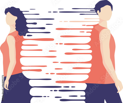 Attraction, separation of a couple, psychology of relationships. Vector illustration in flat style. 