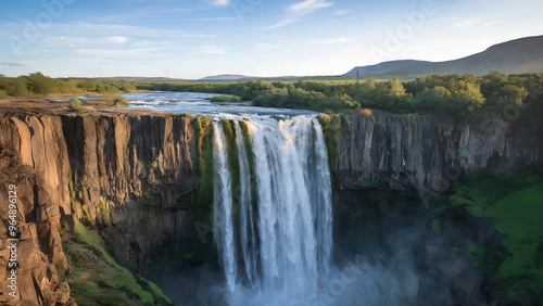 Majestic Waterfall with Mountain Background