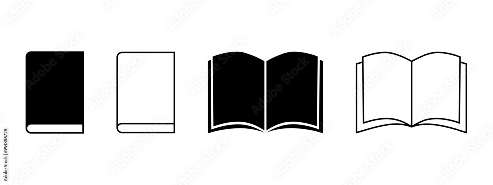 Open and closed book icons isolated on white background. Library ...