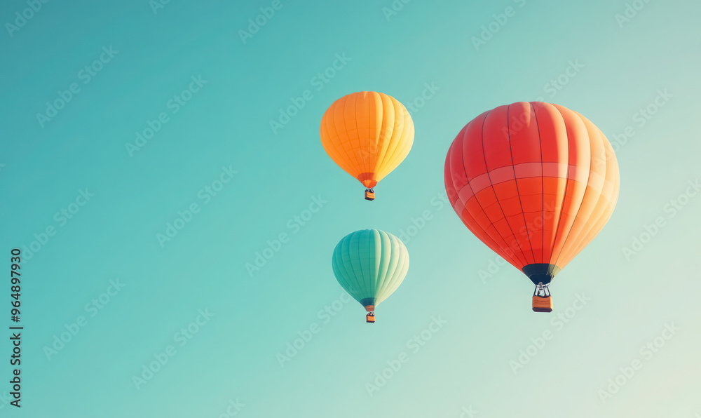 colorful hot air balloons floating in clear blue sky colorful hot air balloons floating in clear blue sky