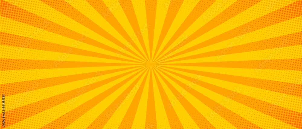 orange sun rays background with halftone. Cartoon funny retro pattern strip mock up. Vector halftone illustration. Vintage backdrop for comic superhero text, speech bubble, message. orange sun rays background with halftone. Cartoon funny retro pattern strip mock up. Vector halftone illustration. Vintage backdrop for comic superhero text, speech bubble, message.