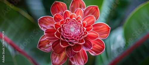 Etlingera Elatior Or Commonly Called Red Torch Ginger Top View Of This Unusual Tropical Flower Found On The Big Island Of Hawaii Hawaii Tropical Botanical Garden photo