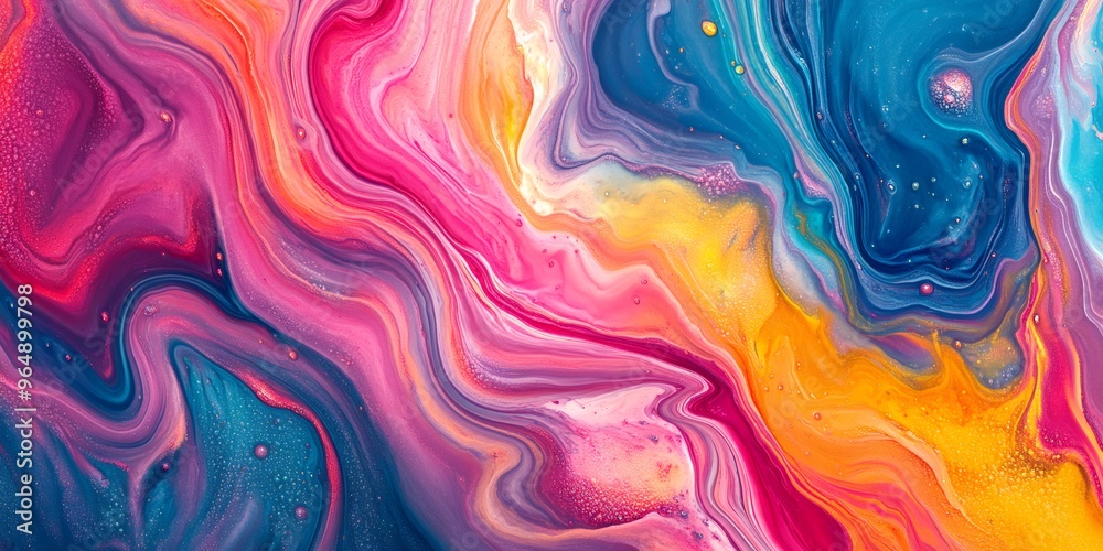 Abstract colorful background with fluid acrylic paint in blue, yellow, pink, and white. Abstract colorful background with fluid acrylic paint in blue, yellow, pink, and white.