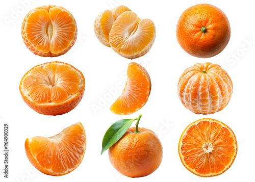 set of tangerines  isolated on transparent background png