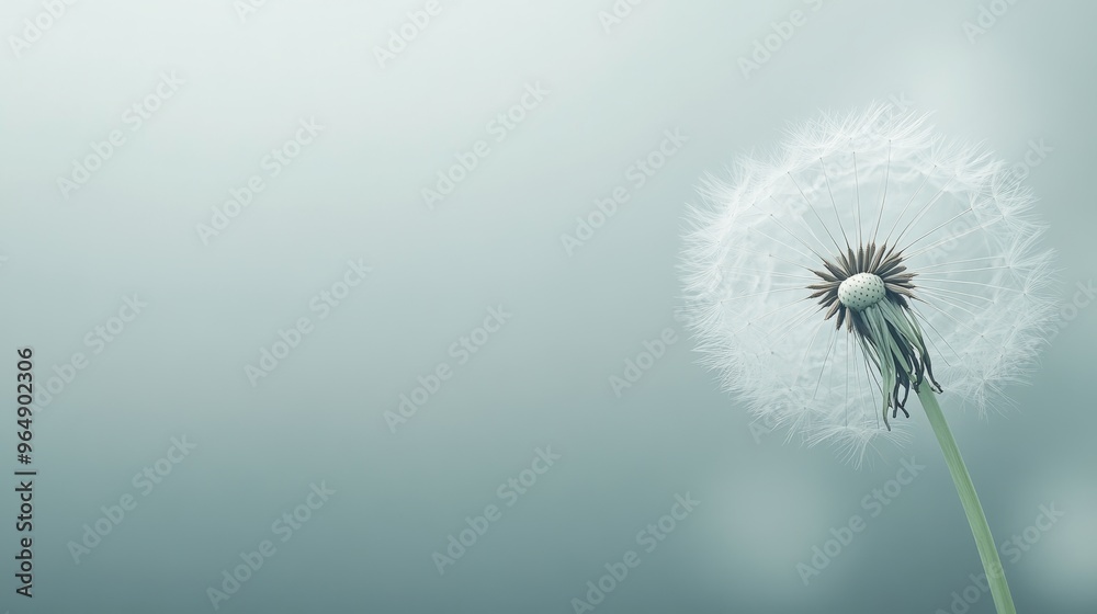 Fototapeta premium Dandelion seed head against soft blue gradient background