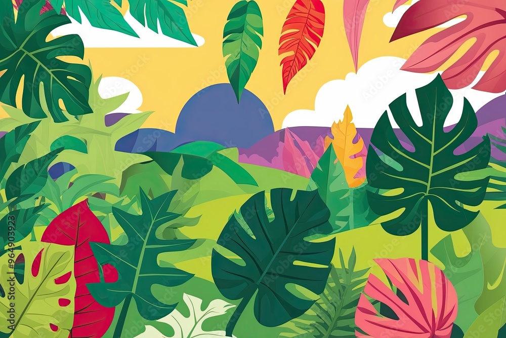 Fototapeta premium Vibrant Tropical Leaf Collection Featuring Stunning Cut-out Plants in a Dynamic Landscape