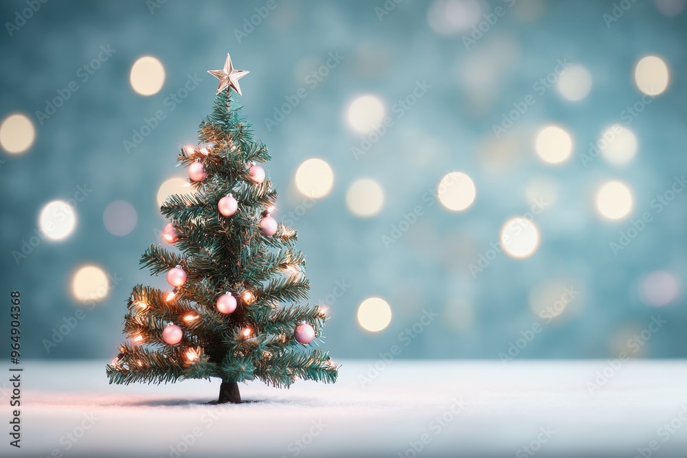Obraz premium Elegant christmas gift box sitting on a wooden surface with christmas tree lights in background
