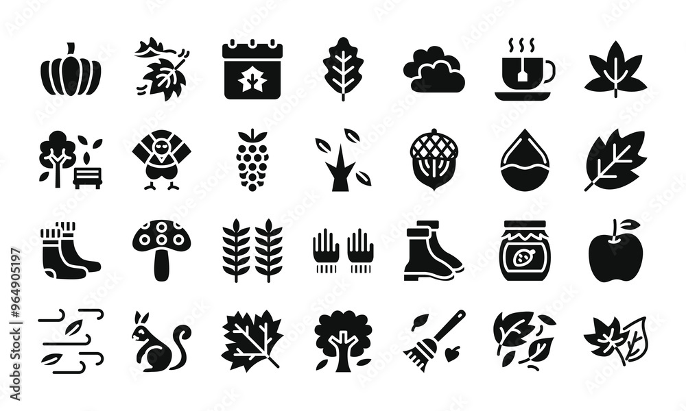 Autumn glyph icon set.Vector illustration Autumn glyph icon set.Vector illustration
