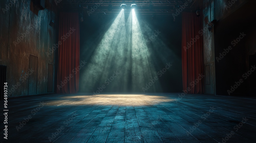 Empty theater with a single spotlight shining on stage wallpaper