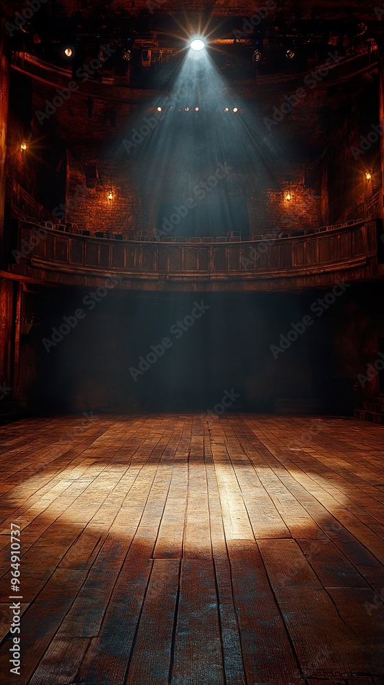 Focused spotlight shining down on a dark, vacant stage wallpaper Focused spotlight shining down on a dark, vacant stage wallpaper