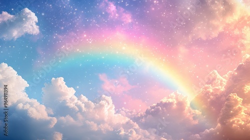 Dreamy Sky with Rainbow and Pastel Clouds